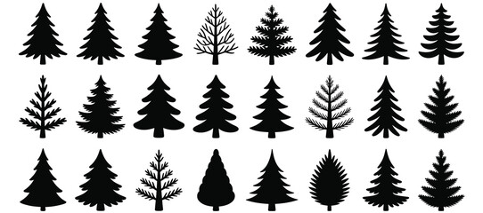 Various christmas tree silhouette vector set

