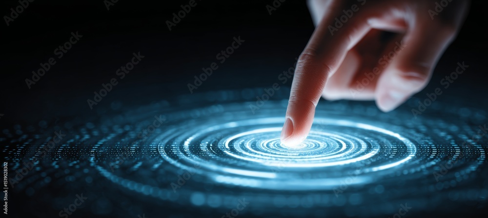 Aufkleber employee touch virtual button for goal target. business focus aim for success achievement. generativ