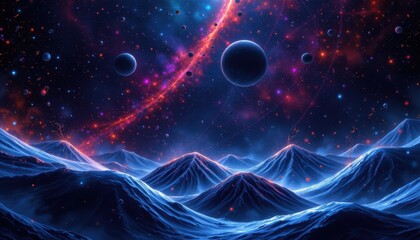 Fototapeta premium graphic representation of music in space, utilizing puter design to illustrate cosmic sound waves, music concept at the bottom