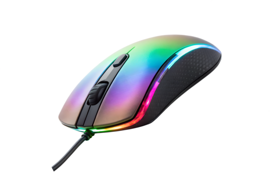 Illuminated Multi Colored Computer Mouse isolated on transparent background