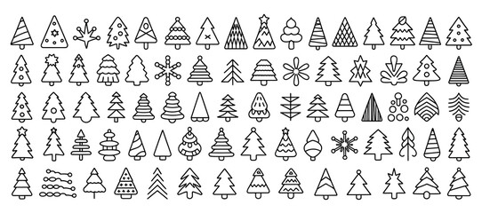 Christmas tree icons and silhouettes for cutting and engraving

