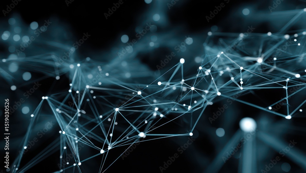 Poster blockchain technology and big data networks creating a future-forward, interconnected environment.