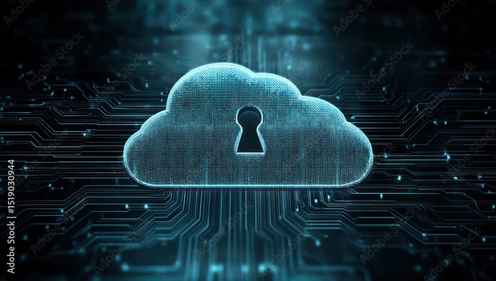 Poster enhancing business data security and encryption methods through advanced cloud services.
