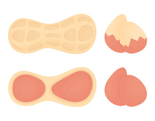 Peanuts set. Groundnuts open. Peeled peanuts. Healthy food.