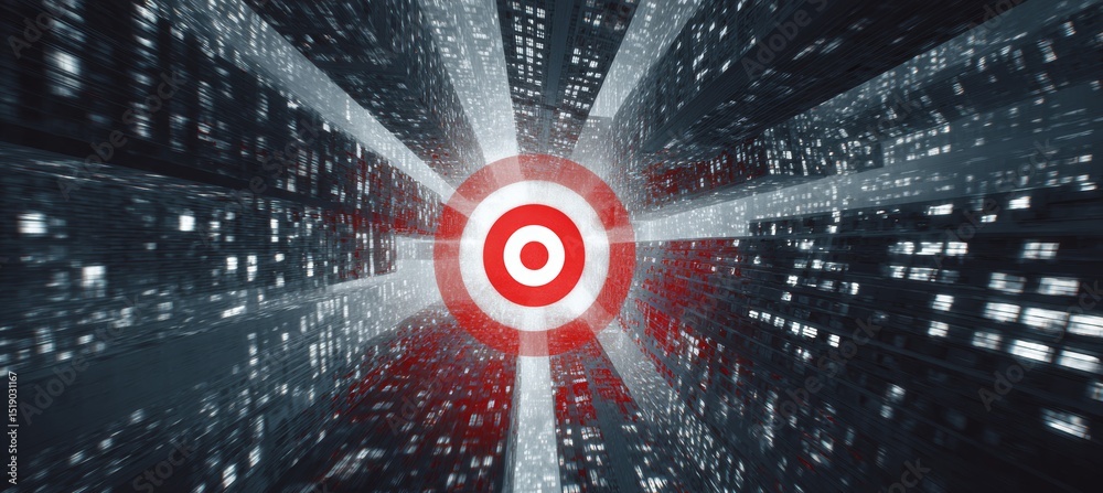 Poster Target objective on virtual space. Business focus aim for success achievement. Generative AI technology.	
