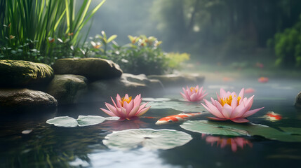 water, flower, pond, nature, lotus, lily, plant, leaf, beauty, garden, pink, reflection, lake, bloom, aquatic, water lily, blossom, summer, flora, fish, purple, waterlily, blooming, petal, closeup