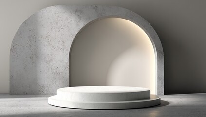 Modern, minimalist, light-filled display podium