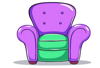 Purple cartoon armchair, playful design, vibrant color, vector illustration,  colorful chair,  home decor