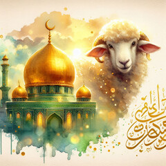 Eid al-Adha Celebration with Lamb and Mosque