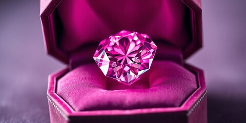 Pink diamond in velvet jewelry box, radiating elegance and luxury, box, radiant