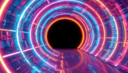 Obraz premium create a 3d digital art piece featuring a glowing neon line space tunnel, the image should have an optimized background wallpaper design, in pastel style