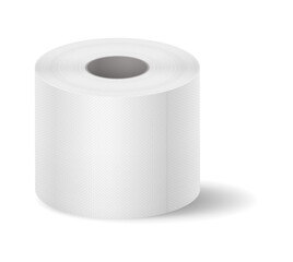 Realistic illustration of a white toilet paper roll. Simple and clean design. Perfectly depicted with soft shadows. Useful for hygiene and household themes.