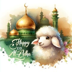 Happy Eid al-Adha Watercolor Illustration