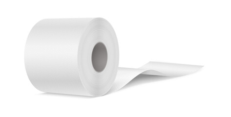 Realistic illustration of a roll of white toilet paper with detailed texture, on a white background. This image is perfect for advertisements or educational materials.