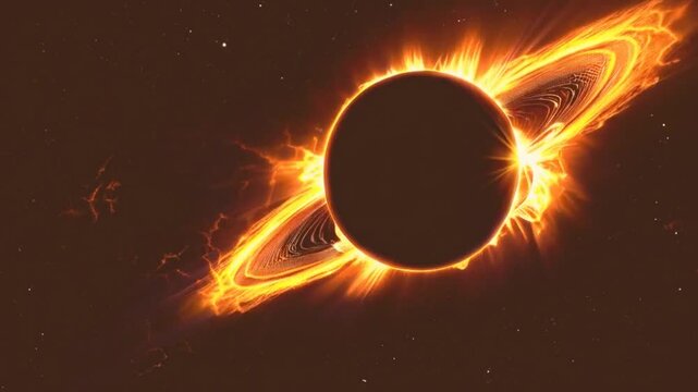 A celestial event with a bright sun shining behind a planet with a ring system.
