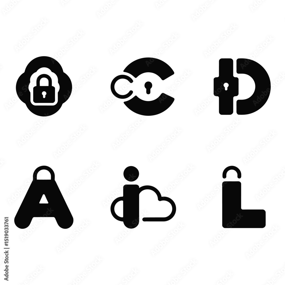 Poster secure data storage in a minimal black glyphs for cloud tech