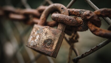 Rusted padlock on a chain-link fence (1)