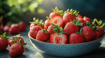 Fresh, juicy strawberries in a bowl