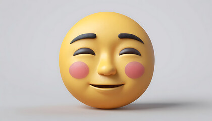 Contented 3D Emoji Face with Closed Eyes and Subtle Smile, Peaceful Yellow Emoticon with Blushed Cheeks and Gentle Expression, Serene Digital Icon for Calmness and Relaxation