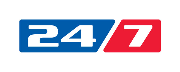 24-7 service logo. 24 hours. 7 days concept. 24-7 service concept for hotel, buffet, business