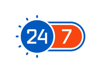 orange-blue 24-7 concept. 24-7 logo for business