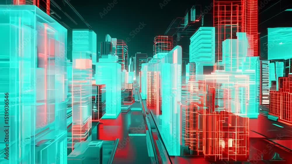 Poster Computer technology abstraction with connected hardware or data servers in neon lights of wires