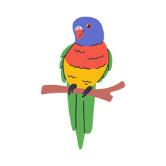 Parrot bird icon. Cute colorful parrot pet. Exotic tropical animal. Vector illustration isolated on white background. Hand drawn illustration for summer design .