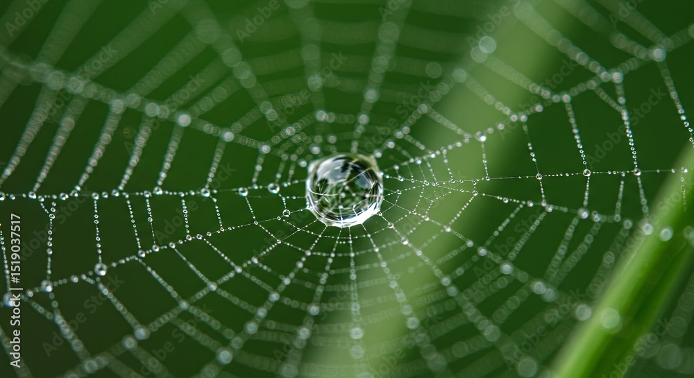 Poster A spider web with a drop of water in the center