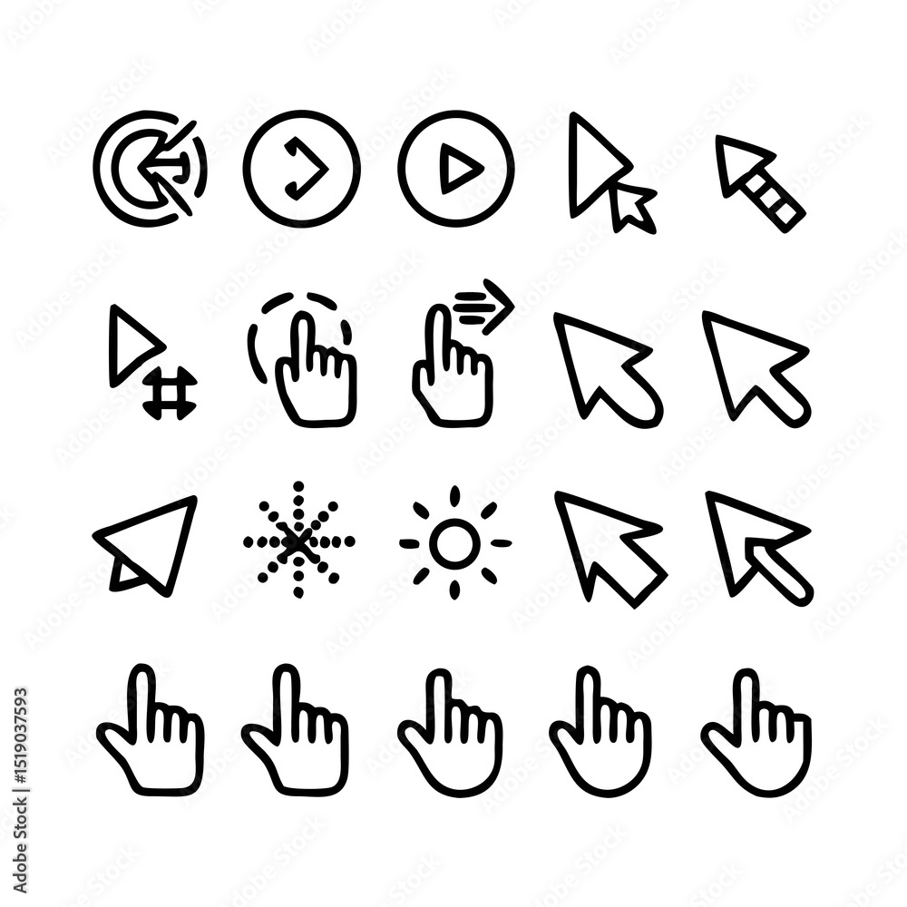 Poster web design icon set with vector symbols, communication buttons, and internet navigation elements