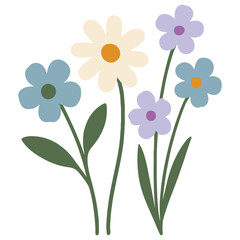 trendy colorful Lilac & Blue Wildflower Trio Bouquet clipart, Flower Gift Bouquet illustration, Flower Bouquet design sublimation
