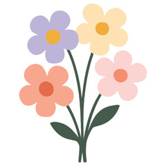 trendy colorful Pastel Petal Bloom Bouquet clipart, Flower Gift Bouquet illustration, Flower Bouquet design sublimation

