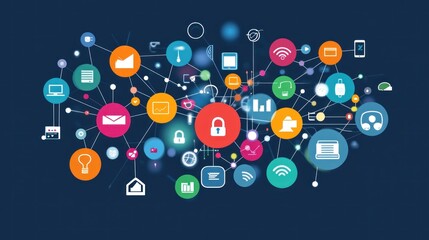 Digital network of interconnected icons