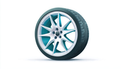 Fototapeta premium Modern icon of car tire with detailed tread and sleek alloy wheel design, showcasing clean and futuristic style on white background