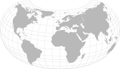World vector map with continent boundaries and graticules (Africa and  Europe centered view, 20 degrees north offset, Armadillo projection, PPT-compatible & fully editable)