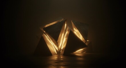 Abstract Gold Light Shining Through Geometric Stone Forms