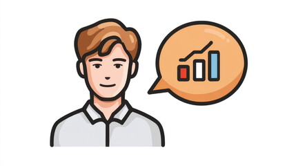 Fototapeta premium Illustration of business consultant with speech bubble containing bar chart, symbolizing growth and analytics. consultant is depicted with professional appearance, wearing white shirt