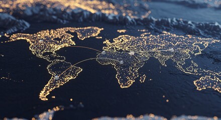Global Data Network Map with City Lights and Connections