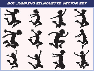 Boy jumping silhouette vector set 