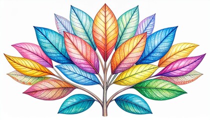 Vibrant Rainbow Colored Leaves Watercolor Painting Botanical Illustration