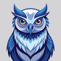 Obraz premium Stylized Owl Portrait with Shades of Blue and Yellow Eyes on Gray