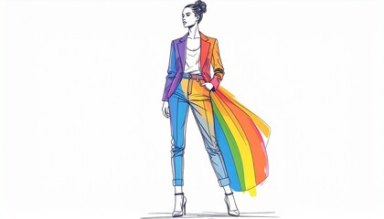 Stylish Woman in Colorful Rainbow Suit Fashion Illustration Modern LGBTQ Pride Design