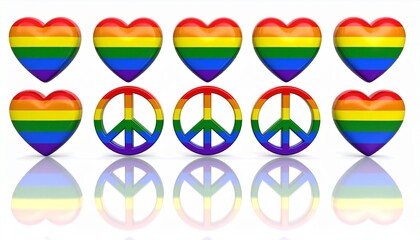 Rainbow Hearts and Peace Symbols LGBTQ Pride and Peace Concept