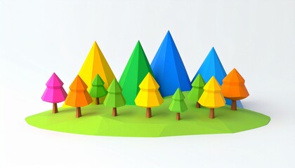Colorful Low Poly Mountains and Trees 3D Render Illustration Ideal for Children's Book Illustrations