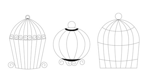 Bird cage set in doodle and line art style hand drawn sketch collection of metal bird cages different types and sizes for home decoration vector element