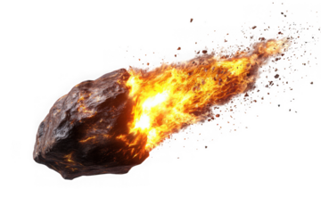 Fiery meteor asteroid comet burning space rock impact fireball png image stock photo isolated on transparent background