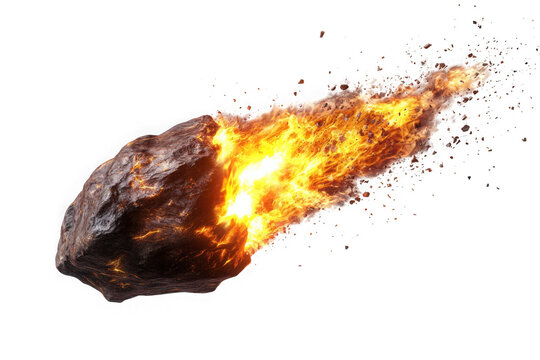 Fiery meteor asteroid comet burning space rock impact fireball png image stock photo isolated on transparent background
