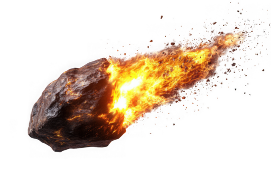 Fiery meteor asteroid comet burning space rock impact fireball png image stock photo isolated on transparent background