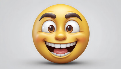 Fototapeta premium Vibrant 3D Happy Emoji with Exaggerated Grin, Rosy Cheeks, and Bright Eyes on a Neutral Background