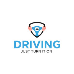 Steering wheel driving school logo
