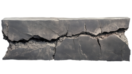 Cracked Concrete Slab with Textured Surface and Visible Fractures on Transparent Background